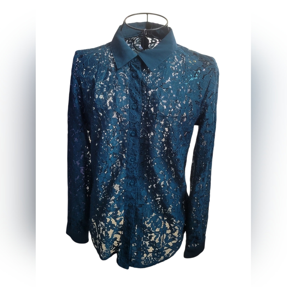 Lace long sleeved button down shirt